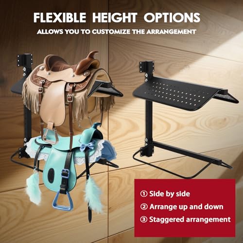 Dollate Saddle Rack Wall Mount, 2 Pcs Horse Saddle Storage Holder for English and Western Saddle, 4 Tier Flexible Saddle Stand for Tackroom, Stables, Storehouse etc.