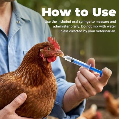 Ivermectin for Chickens, Poultry Dewormer 10 mg/mL Liquid for Worm, Mite & Lice Care Support, Oral Suspension with Dosing Syringe, for Backyard Chickens & Poultry Flocks, 1.01 oz