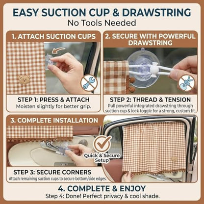 Plaid Car Side Window Curtain Sun Shade of 2,Coffee - color: Coffee