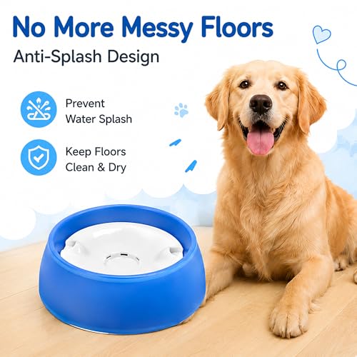 Blue No Spill Dog Water Bowl, Pet Floating Water Bowl No Wet Mouth, Anti Splash & Anti Tip Slow Water Feeder, Keeps Fur Dry Clean Drinking Bowl for Dogs & Cats, Large Capacity Travel Friendly - color: Blue, White