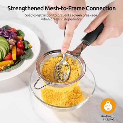 U-Taste Fine Mesh Strainer, 18/8 Stainless Steel Sieve 30 Mesh, S/Black | Tea Coffee Strainer with Silicone Handle, Mini Small Ultra Fine Sieve, Metal Colander for Loose Tea/Juice/Pulp/Matcha/Liquids - color: (2) Black, size: S-3.35in
