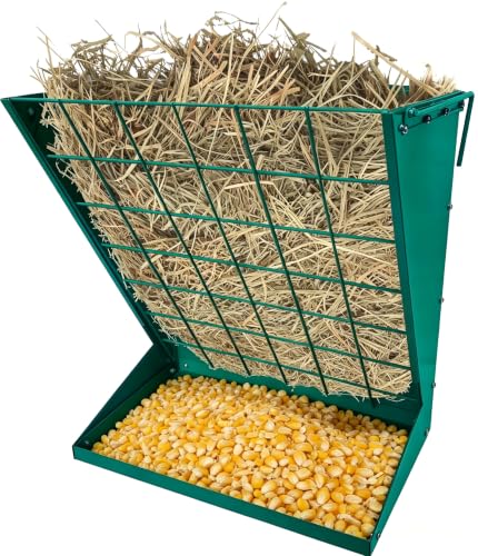 Garvee Wall Mount Hay Rack, 2 in 1 Hay and Grain Livestock Feeder - color: Green