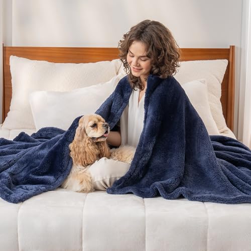 Berkshire Blanket Classic Extra-Fluffy™ Plush Blanket King Size, Soft Fuzzy Fluffy Long Hair Blanket for Couch Sofa Bed, Atlantis Dark Blue, 90x108 Inches - color: Atlantis Blue, size: King/Cal King