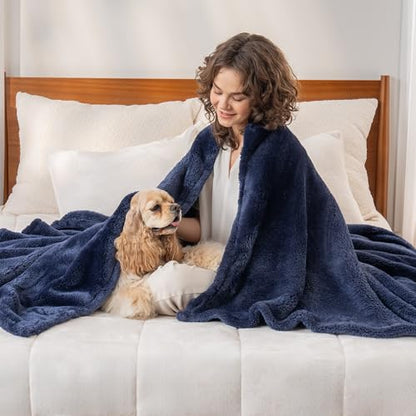 Berkshire Blanket Classic Extra-Fluffy™ Plush Blanket, Queen Size Bed Blanket, Soft Fuzzy Fluffy Long Hair Blanket for Couch Sofa Bed, Atlantis Dark Blue, 90x90 Inches - color: Atlantis Blue, size: Full/Queen