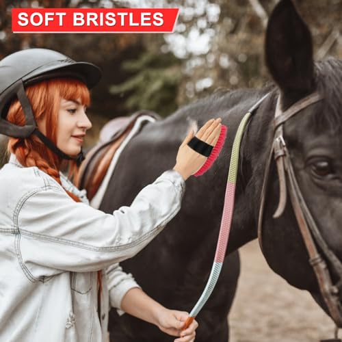 Horse Grooming Kit, 9-Piece Horse Brush Set with Tote Bag, Red - color: Red