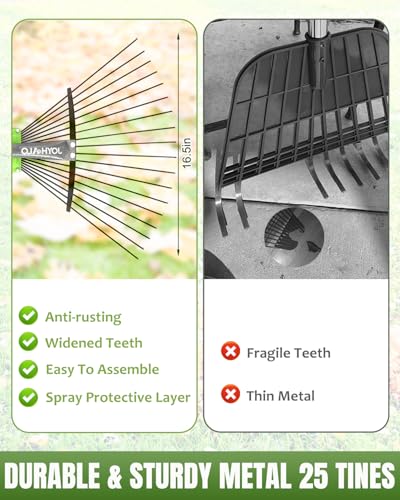 63.4 Inch Adjustable 18 Tines Metal Leaf Rake Set with 40 Gal Dustpan Bags | Adjustable garden rake, Leaf scoop set, Lawn debris collector, Metal tine rake,Outdoor yard tool,Garden shrub & grass sweeper - style: Green Rake Set