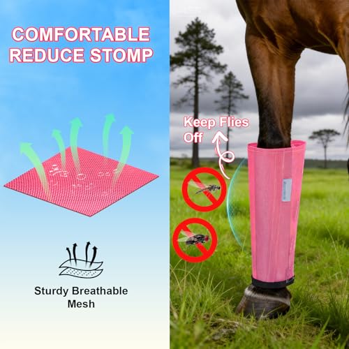 Fly Boots for Horses Set of 4, Loose Fitting Mesh Horse Fly Boots Leggings, Reduce-Stomping Adjustable Equine Leg Wraps & Socks, Stay Up Not Sag, No Rub (Magenta) - color: Magenta