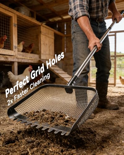 12" Chicken Poop Scooper, Stainless Steel Handle (36–62")