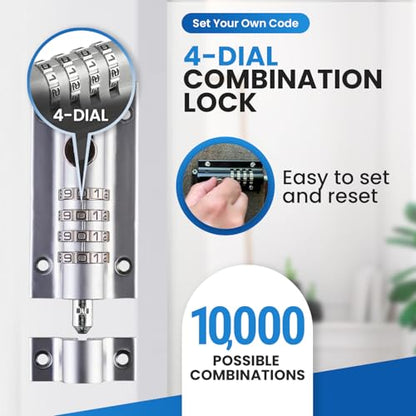 CB2000-CHR 4-Dial Combination Sliding Bolt Latch with Chrome Finish - color: Chrome