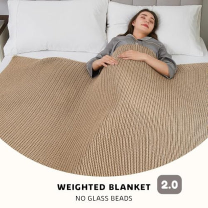 L'AGRATY Knitted Weighted Blanket 48"x72" 15lbs for Adults Cooling - color: Beige, size: 48" x 72" | 15 lbs