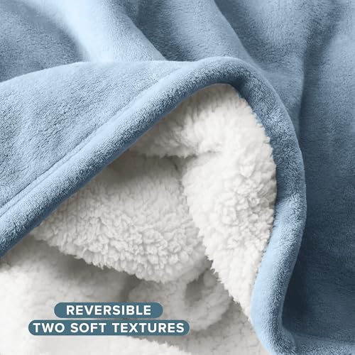 Bare Home Sherpa Fleece Blanket (Twin/Twin XL, Light Blue) | Reversible Blanket for Bed, Sofa, and Couch, Warm & Lightweight, Fluffy & Soft - color: 15 - Light Blue, size: Twin/Twin XL