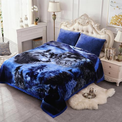 JML Korean Style Fleece Blanket King, 10.5 lbs, 87"x94", Wolves | 2 Ply, A&B Printed, Embossed, Reversible, Plush, Silky Soft, Thick, Warm for Winter, - color: Animal Printed - Wolves