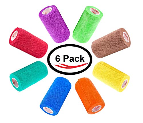 4 Inch Self Adhesive Medical Bandage Wrap Sport Tape (Variety) (6 Pack) Strong Elastic Self Adherent Cohesive First Aid Sport Flex Rolls for Wrist Ankle Knee Sprains and Swelling