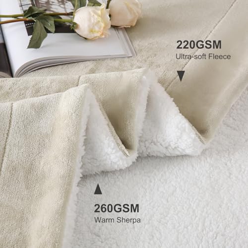 SOCHOW Sherpa Fleece Throw Blanket, Linen, 50x60 inches - color: Linen, size: 50"×60"