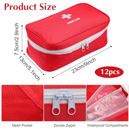 12 Pack Empty First Aid Bag, Emergency Bag Empty, First Aid Case, Portable Medical Storage Pouch for Camping Hiking Travel Home Office (Red) - size: Small