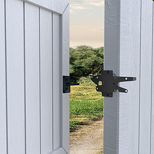 Heavy Duty Gate Latch, Post Mount Automatic Self-Closing Door Latch,for Wooden/Vinyl Fence, Pool,Garden Outdoor, W/Mounting Screws (Black) - color: Black