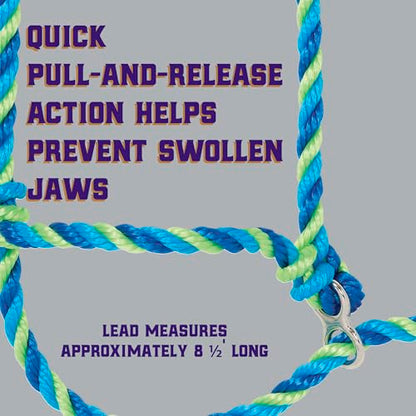 Weaver Livestock Poly Rope Breaking Cattle Halter, Adjustable Cow Calf Halter, Livestock Handling Equipment, Blue/Hurricane Blue/Lime Zest - color: Blue/Hurricane Blue/Lime Zest