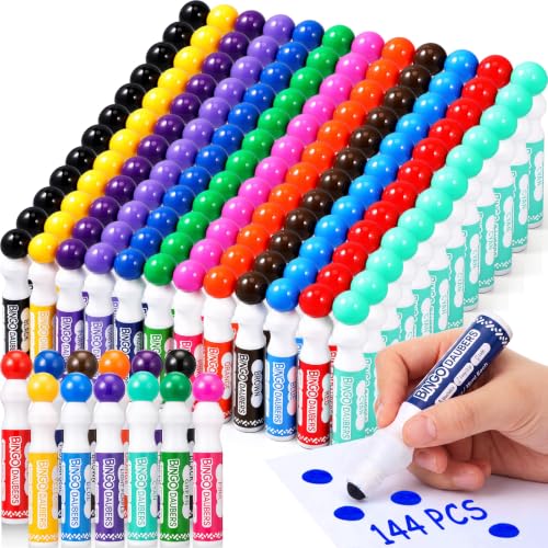 Crtiin 144 Pack Mixed Colors Set of Bingo Daubers Bingo Dabbers Dot Markers Bulk Paint Dotters Craft Ideal for Art and Crafts Painting Supplies Drawing Coloring Class Pre School Adult Gift (12 Colors) - color: 12 Colors