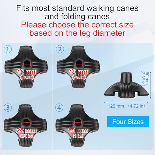 supregear Cane Tip 7/8 inch Heavy Duty - Self Standing Rubber Quad Base - size: 7/8 Inch