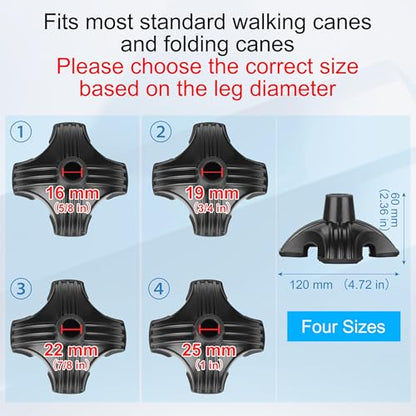 supregear Cane Tip 7/8 inch Heavy Duty - Self Standing Rubber Quad Base - size: 7/8 Inch