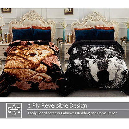 JML Plush Soft Fleece Blanket King Size, 10.5 lbs, 87" x 94", Wolves | 2 Ply, A&B Printed, Embossed, Reversible, Plush, Silky Soft, Thick, Warm for Winter - color: Animal Printed - Wolf