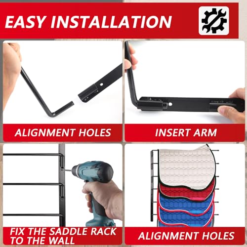 TOMESHA Saddle Pad Rack-Horse Blanket Holder,Extra-Long Rack Arms for Various Accessories,Heavy Duty 180 Degree Swing-Out Wall Mount,Six (6) Well-Spaced,Storage Rack Stand Wall Mount