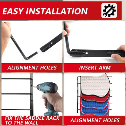 TOMESHA Saddle Pad Rack-Horse Blanket Holder,Extra-Long Rack Arms for Various Accessories,Heavy Duty 180 Degree Swing-Out Wall Mount,Six (6) Well-Spaced,Storage Rack Stand Wall Mount