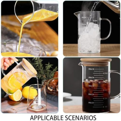 Glass Pitcher with Lid, 6"*3.14" Glass Water Pitcher, 17OZ/500ML Glass Pitchers with Handle and Lid for Tea, Milk, Coffee, Kitchen or Restaurant (1-Pack 500ml(17Oz)) (1-Pack 500ml(17Oz))