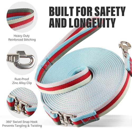 26FT Horse & Dog Training Leash - Lunge Line with 360° Swivel Snaps - color: Pink/Red/Cream