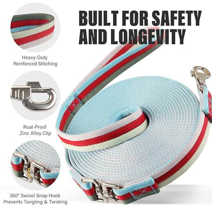 26FT Horse & Dog Training Leash - Lunge Line with 360° Swivel Snaps - color: Pink/Red/Cream
