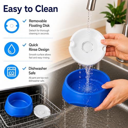 Blue No Spill Dog Water Bowl, Pet Floating Water Bowl No Wet Mouth, Anti Splash & Anti Tip Slow Water Feeder, Keeps Fur Dry Clean Drinking Bowl for Dogs & Cats, Large Capacity Travel Friendly - color: Blue, White