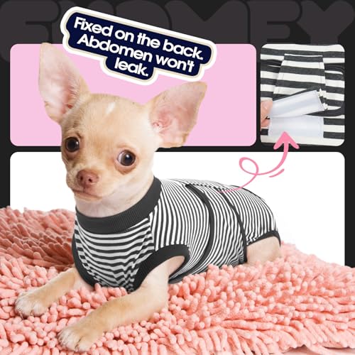FUAMEY Dog Recovery Suit Male,Dogs Surgery Neuter Suits Puppy Spay Shirts for Female Protect Dog's Skin Anti Licking Abdominal Wounds Doggie Onesie Pet Bodysuit Alternative to Cone Gray Stripes XS - color: Grey Stripes, size: Xs(back:8.3-11.4in,wt:4-7lbs)