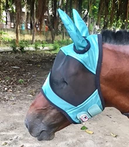 Majestic Ally Horse Fly Mask with Ears, Comfort Durable Fine Mesh, Soft Fleece Touch on Skin, Protect Eyes and Ears (Turquoise) - color: Turquoise