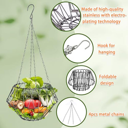 2 Pack Hanging Chicken Feeder Accessories,9.25IN Large Foldable Chicken Vegetable Treat Holder Basket,Sturdy Hanging Poultry Feeder Cabbage Bowl Sack with 4Pcs 20inches Hanging Chain for Chicken Coop - size: Large-2Pack