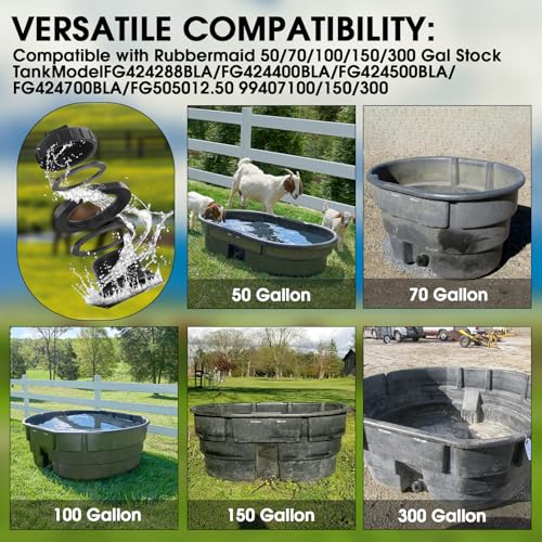 2Pcs Stock Tank Drain Plug Kit Compatible with Rubbermaid Water Trough 100 50 70 150 300 Gallon Stock Tank,Water Trough Drain Plug Kit for Rubbermaid FG424288BLA/FG424400BLA/FG424500BLA/FG424700BLA