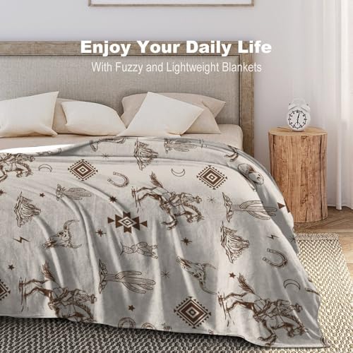 Western Blanket, Southwest Aztec Boho Native Pattern Wild West Farmhouse Cowboys Cactus Country Fleece Fuzzy Fannel Throw Blankets for Sofa Bed Chair Couch Bedroon Living Room Gifts, 30"x40" Inch - color: Cowboy-05, size: 30x40 inch