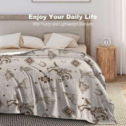 Western Blanket, Southwest Aztec Boho Native Pattern Wild West Farmhouse Cowboys Cactus Country Fleece Fuzzy Fannel Throw Blankets for Sofa Bed Chair Couch Bedroon Living Room Gifts, 30"x40" Inch - color: Cowboy-05, size: 30x40 inch