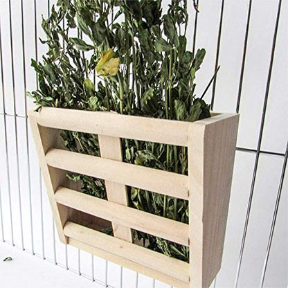 Bunny Hay Rack Guinea Pig Hay Feeder Chinchilla Hay Holder Rabbit Food Dispenser Natural Wooden Hamster Rabbit Cage Accessories (Pack of 2) - size: 5.9"x1.9"x3.2" (Pack of 2)