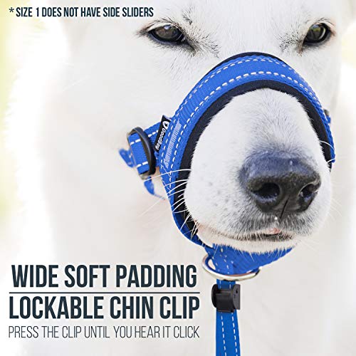 GoodBoy Dog Head Halter with Safety Strap - Stops Heavy Pulling On The Leash - Padded Headcollar for Small Medium and Large Dog Sizes - Head Collar Training Guide Included (Size 1, Blue Nylon) - color: Blue Nylon / Black Padding, size: Size 1 (Pack of 1)