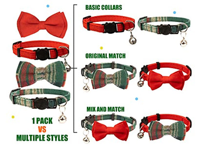 Collar for Cat Pet Breakaway with Bell Bowtie Detachable Bow Adjustable Safety Kitten Puppy Girl Boy 2pcs Christmas-A - color: Christmas-A
