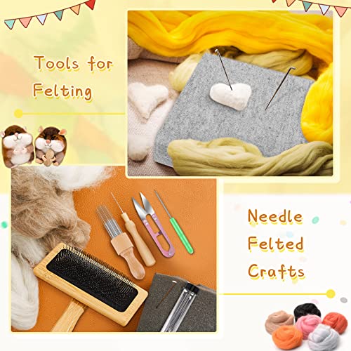 41 Pieces Needle Felting Kit Tools with Hand Wool Carders Needles Felting Pad Mat Supplies for DIY Wool Projects