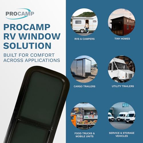 ProCamp RV Window 12x36 | Vertical Slider, Screen & Trim Ring
