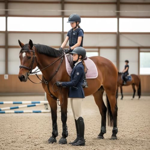 Premium English Horse Saddle Pad, Quilted Square Design, Available in Pink, Mint Green and Red etc, All-Purpose with Girth Straps (Pink) - color: Pink