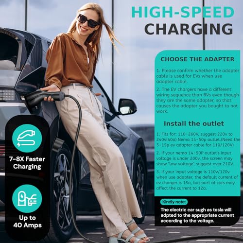 AIMILER Level 2 Electric Vehicle (EV) Charger(WiFi APP/Plug-Play), 40A, 25ft Cable ETL Certified, 220V-240V NEMA 14-50P Plug EVSE w/ J1772 Connector, Portable EV Car Charging Stations (Jet) - color: Jet Black