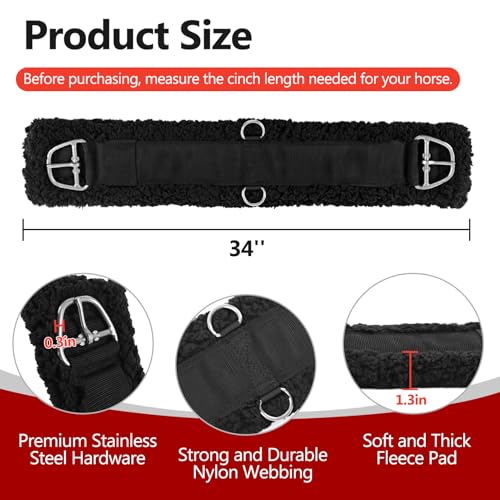 Western Cinch Horse Girth 28" to 34", Soft 33mm Thick Fleece Padding, Black - size: 34 Inch-Black