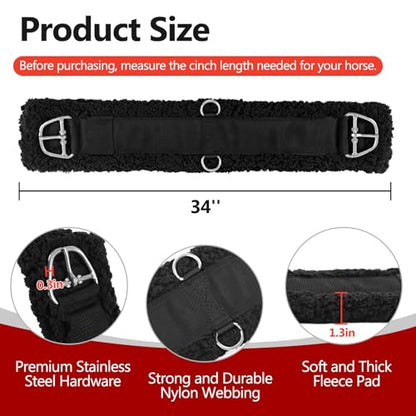 Western Cinch Horse Girth 28" to 34", Soft 33mm Thick Fleece Padding, Black - size: 34 Inch-Black