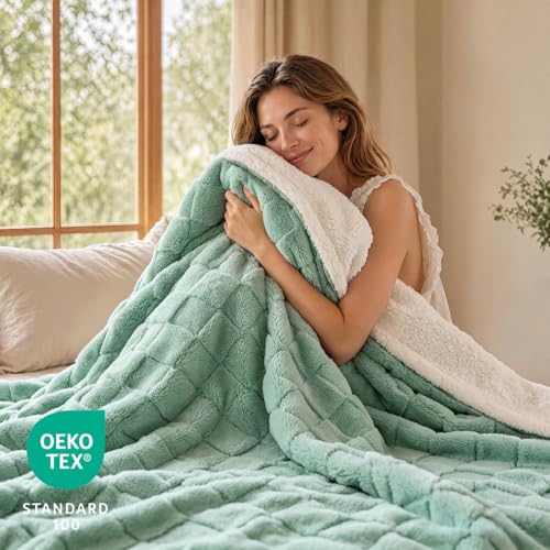 Luciphia Waterproof Dog Blanket, Reversible Fleece & Sherpa, Couch Cover - color: Mint Green, size: Medium (57x40 inch)