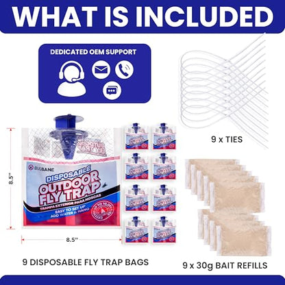 Fly Traps Outdoor Fly Trap for Patio. 9 Non-Toxic Pre-Baited Flies Bags Outdoor Disposable. Hanging Bug Catchers for All Filth Flies Killer for Outside Bug Control in Yard Horse Ranch Trash Can. - style: 9pk