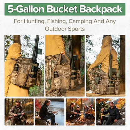 BLISSWILL Hunting Bucket Backpack with Seat Suitable for 5-gallon fishing - color: Rock Bark
