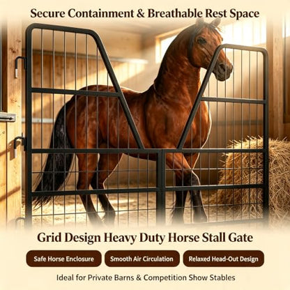 Adjustable Heavy Duty Horse Stall Gate, Horse Stall Door Guards Grille Panel, Sturdy stall Guards for Horses with Thick Steel Frame, Smooth Single Side Opening for Stable Barn Equestrian Daily Use - size: 55"Wx42"H